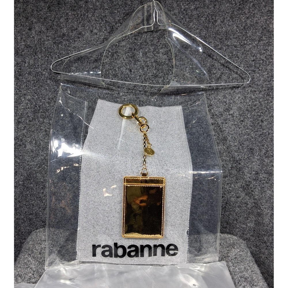 Rabanne Fame Intense Gold Metallic Card Holder and Clear Logo Tote‎ Bag Set NEW